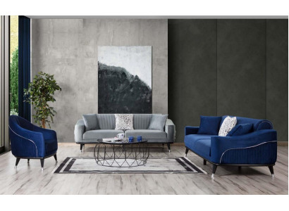 Sofasets 3+3+1 ​​Sēdvietas Kanapes Apgalvoti Dīvāni Koki pelēks zils Veltņu