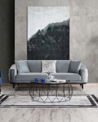 Sofasets 3+3+1 ​​Sēdvietas Kanapes Apgalvoti Dīvāni Koki pelēks zils Veltņu