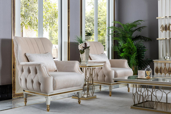 Sēdekļa gults Beige Elegantā auduma pārklājums 1-vietīgs Chesterfield moderns dzīvojamā istaba jauns
