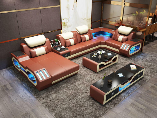 Neparasts dzīvojamo platību stūra dīvāns ar polsterētām divām daļām, dīvāns, sofa, USB-ledusskapis.