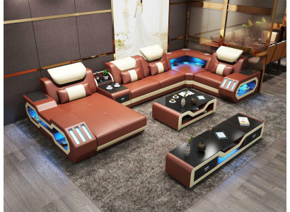 Neparasts dzīvojamo platību stūra dīvāns ar polsterētām divām daļām, dīvāns, sofa, USB-ledusskapis.