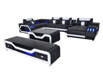 Ādas dīvāni stūra iekārtojumā dizaina dīvāns dzīvojamās mājas ainava + dīvāns galds + RTV USB jauns
