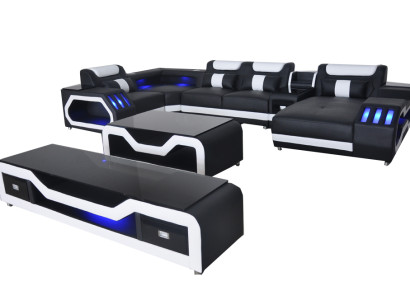 Ādas dīvāni stūra iekārtojumā dizaina dīvāns dzīvojamās mājas ainava + dīvāns galds + RTV USB jauns