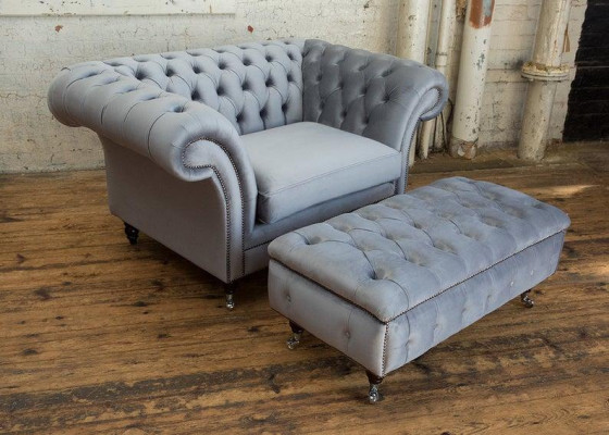 Chesterfield paklājs kājām krēsls polster Ottoman papildus atpūta audums āda jauns