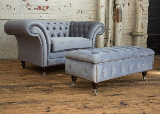 Chesterfield paklājs kājām krēsls polster Ottoman papildus atpūta audums āda jauns