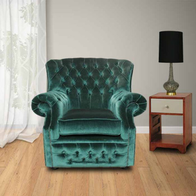 Chesterfield Veļūras Zaļš Austiņa krēsls 1-vietīga Sēdeklis Dīvāns Sofa Televīzijas krēsls Jauns