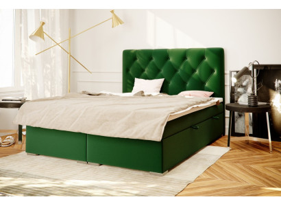 Chesterfield Boxspring gultasvietas viesnīcai divvietīgā komplekta komplektā ar matraci un aizsargētāju. Uz jaunajiem gultas vietām.