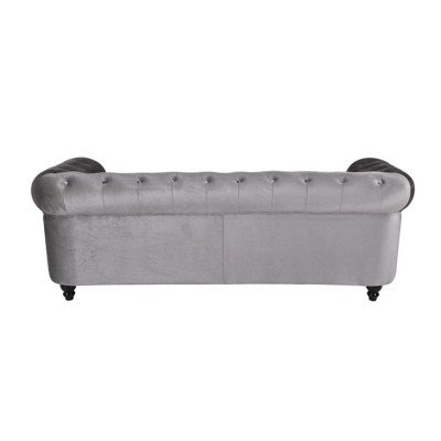 Velkamā sofa Chesterfield no auduma un ādas ar 3 sēdvietām un polsterējumu.