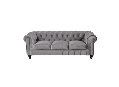 Velkamā sofa Chesterfield no auduma un ādas ar 3 sēdvietām un polsterējumu.