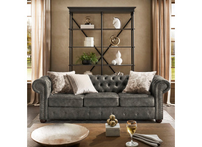 Chesterfield 3 sēdvietu Klasiskā luksusa Baroka rokoko sofa, tekstila un ādas dīvāns, jauns