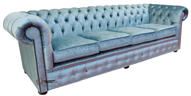 Chesterfield 4 sēdvietu Klasiskā Lux Baroka Rokoko dīvāns ar audekls un āda.