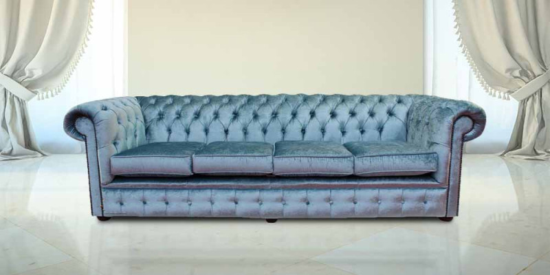 Chesterfield 4 sēdvietu Klasiskā Lux Baroka Rokoko dīvāns ar audekls un āda.