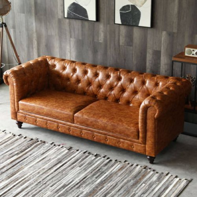 Chesterfield ādas pārklājuma dizaina dīvāns, luksusa dīvāns, klasiskais dīvāns ar 3 sēdvietām, jauns.