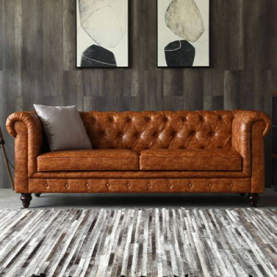 Chesterfield ādas pārklājuma dizaina dīvāns, luksusa dīvāns, klasiskais dīvāns ar 3 sēdvietām, jauns.