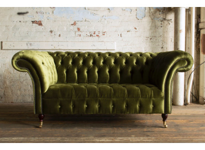 Klasiskais divvietīgais dīvāns Chesterfield dīvāns tekstils samta kristāli zaļš samts jauns