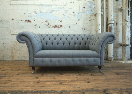 Chesterfield Original Sofa JVMoebel Tekstila Sofas audums pelēka 185cm Dīvāns Couch.