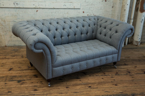 Chesterfield Original Sofa JVMoebel Tekstila Sofas audums pelēka 185cm Dīvāns Couch.