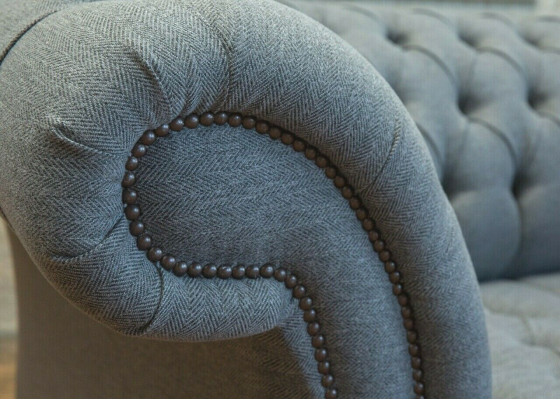 Chesterfield Original Sofa JVMoebel Tekstila Sofas audums pelēka 185cm Dīvāns Couch.