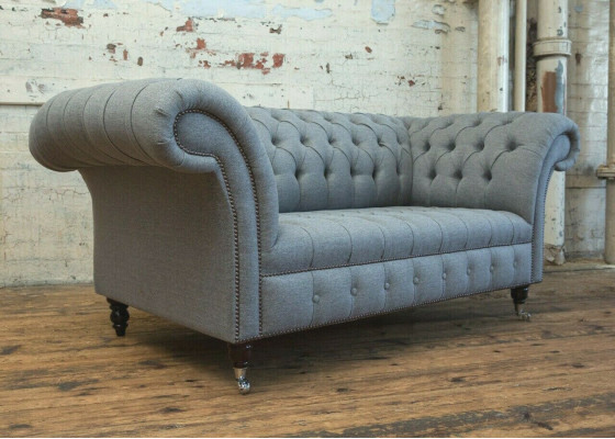 Chesterfield Original Sofa JVMoebel Tekstila Sofas audums pelēka 185cm Dīvāns Couch.