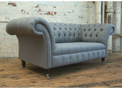 Chesterfield Original Sofa JVMoebel Tekstila Sofas audums pelēka 185cm Dīvāns Couch.