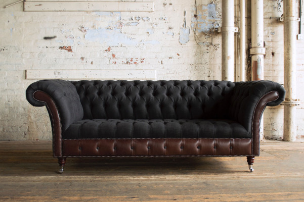 Chesterfield Original Sofa JVMoebel Sofa Tekstila Dīvāns Dīvāns Tērps Melns Jaunums