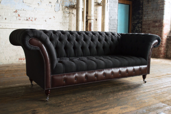 Chesterfield Original Sofa JVMoebel Sofa Tekstila Dīvāns Dīvāns Tērps Melns Jaunums