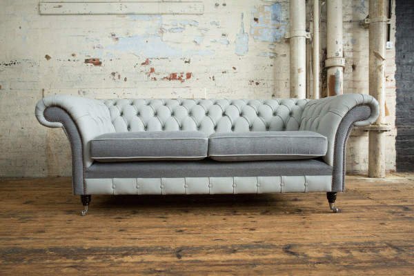 Chesterfield Dīvāns 3-vietīgs Dīvāns Dīvāni Dzīvojamā istaba Dizaina dīvāns Pelēks Jauns