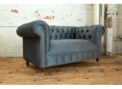 Chesterfield dizaina dīvāns ar diviem sēdvietām, gultas dīvāns, apdare, sēdvietas komplekts, ādas un tekstila pelēka krāsa.