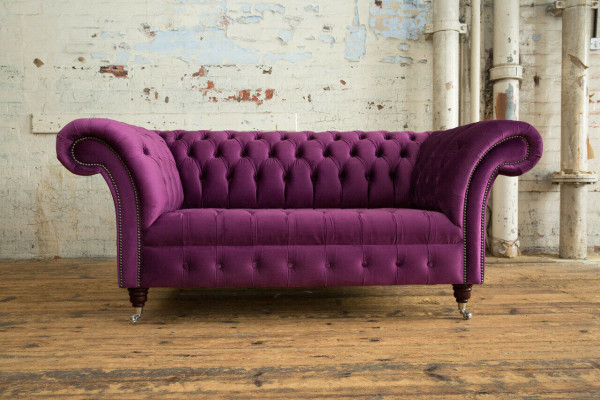 Chesterfield dizains luksusa mēbeļu dīvāns sēdvietu komplekts no ādas un tekstila, krāsā lilla, jauns