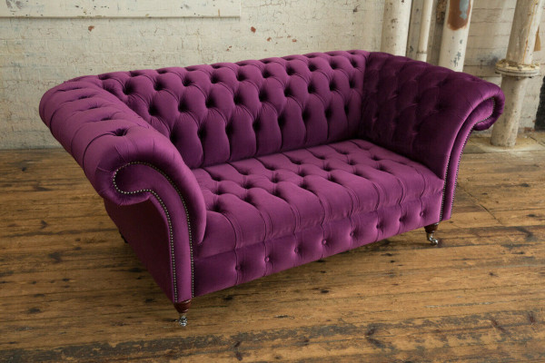 Chesterfield dizains luksusa mēbeļu dīvāns sēdvietu komplekts no ādas un tekstila, krāsā lilla, jauns