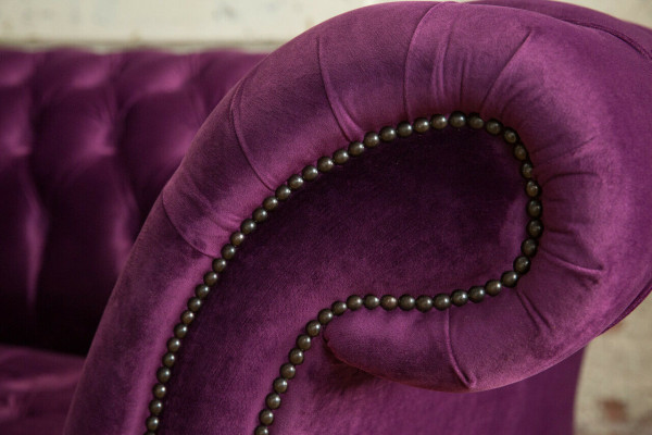 Chesterfield dizains luksusa mēbeļu dīvāns sēdvietu komplekts no ādas un tekstila, krāsā lilla, jauns