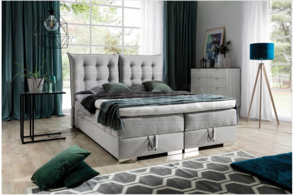 Boxspring gulta Klasiska dizaina mīksta koka gulta Dubultgulta Beža krāsas gulta