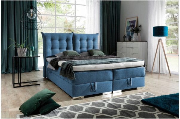 Boxspring gulta Klasiska dizaina mīksta koka gulta Dubultgulta Beža krāsas gulta