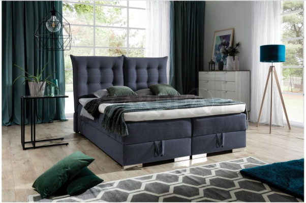 Boxspring gulta Klasiska dizaina mīksta koka gulta Dubultgulta Beža krāsas gulta