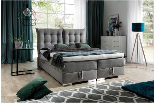 Boxspring gulta Klasiska dizaina mīksta koka gulta Dubultgulta Beža krāsas gulta