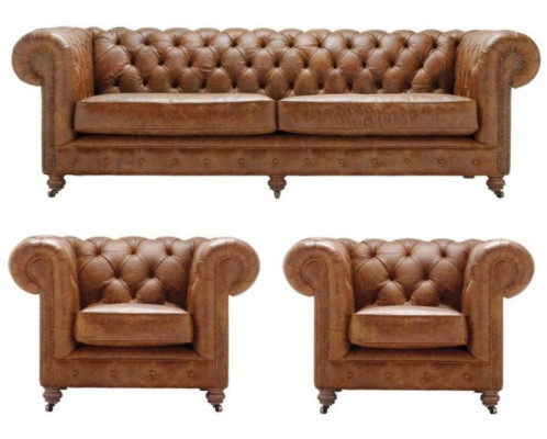 Antīkā stila Chesterfield dīvānu komplekts dīvāns polsterēts komplekts ādas dīvāns.
