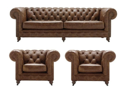 Antīkā stila Chesterfield dīvānu komplekts dīvāns polsterēts komplekts ādas dīvāns.