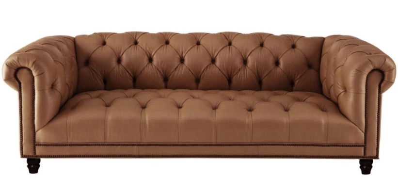 Beža trīsvietīgā ādas Chesterfield stila modernā dizaina mīkstās sēdekļa gultas jauna.
