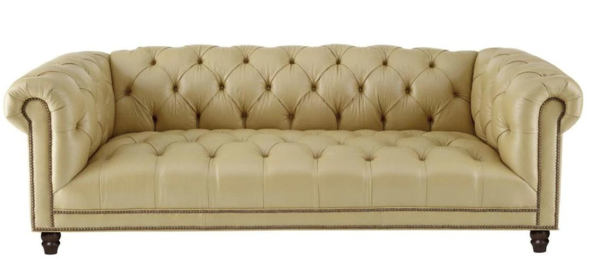 Beža trīsvietīgā ādas Chesterfield stila modernā dizaina mīkstās sēdekļa gultas jauna.