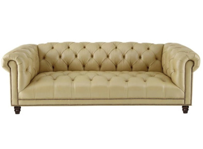 Beža trīsvietīgā ādas Chesterfield stila modernā dizaina mīkstās sēdekļa gultas jauna.