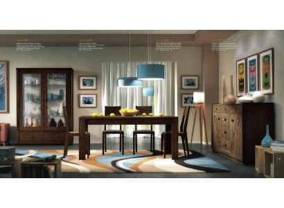 Ess Gruppe Set 7tlg. Esszimmer Esstisch Stuhl Kommode Vitrine Tisch Tische Holz - Ēdamgrupa komplekts 7 gab. Ēdamistaba ēdamgalds Krēsls Komoda Vitrīna Galda galds Koka
