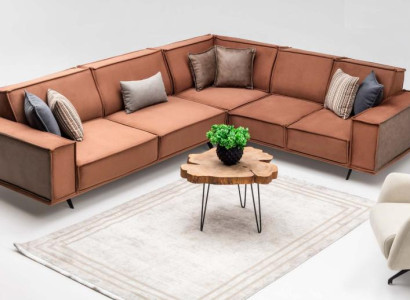 Ecksofa L formas Piederumi Auduma Dīvāns Brūns Dīvāns Moderns Audums