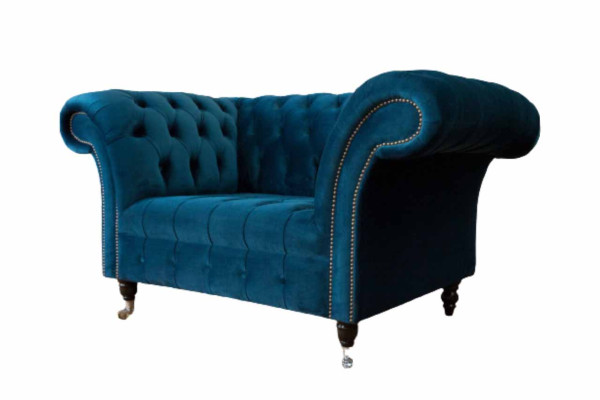 Chesterfield krēsla dizaina pārklāta sofa dīvāns zils tekstila mēbeles