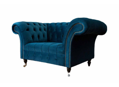 Chesterfield krēsla dizaina pārklāta sofa dīvāns zils tekstila mēbeles