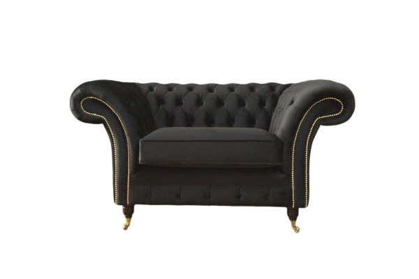 Chesterfield krēsla Lounge melna dīvāns kanapē polster moderns audums jauns