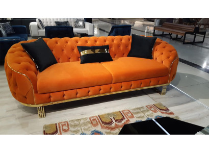 Stilīgs 3-vietīgs dīvāns Chesterfield Oranžs Moderns Dzīvojamā istaba mēbeles