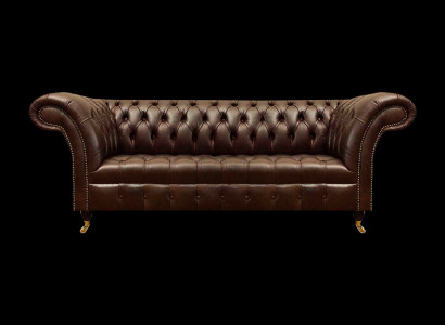 Ekskluzīva brūna ādas Chesterfield moderna divguļamā gulta