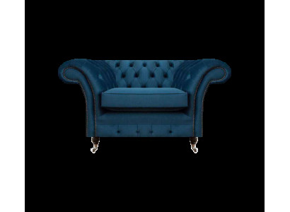 Zils dzīvojamais istabas Chesterfield tekstila krēsls auduma mēbeles luksusa vienvietīgs krēsls