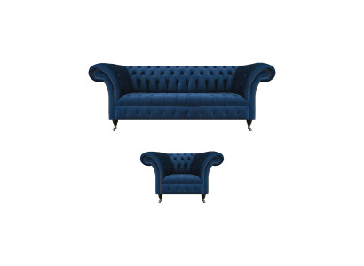 Zils Chesterfield Garnitūra dizaina divvietīga auduma krēsla 2 gab. mēbeles