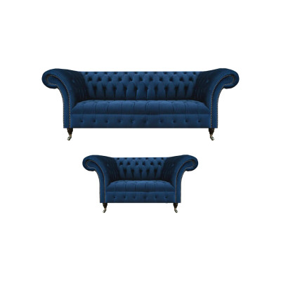 Nobili Chestrfilda dīvāngarnitūras dizainers Zila trīsēši divvietīgs polsteris